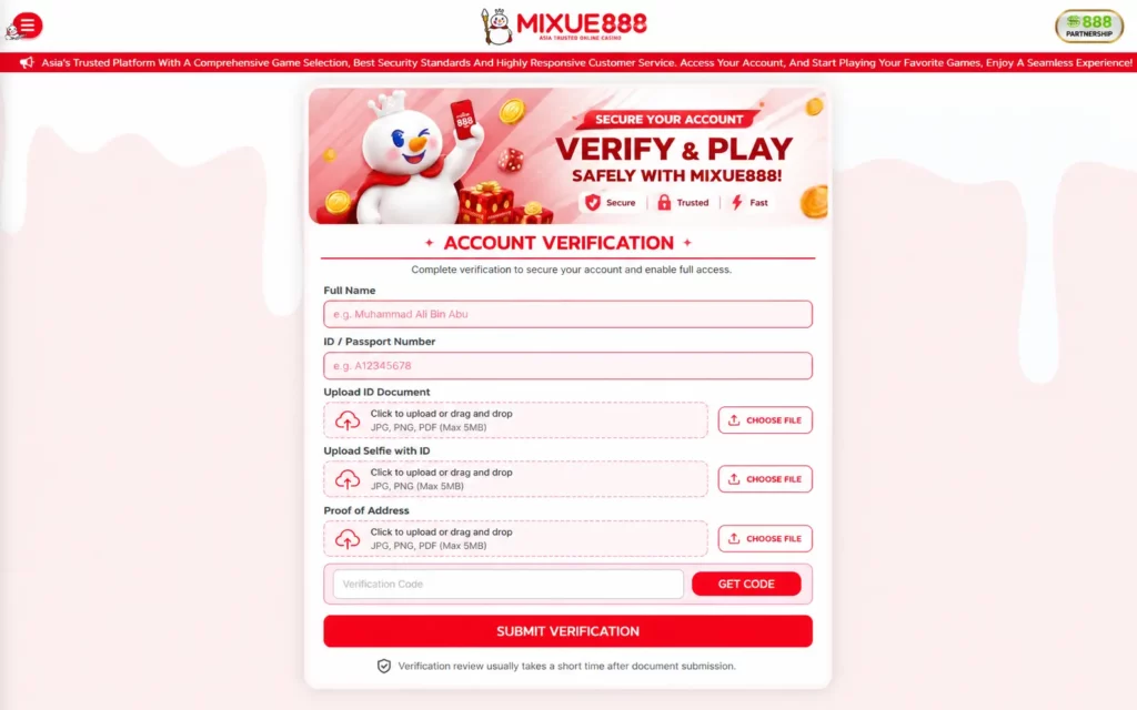 Mixue 888 Account Verification