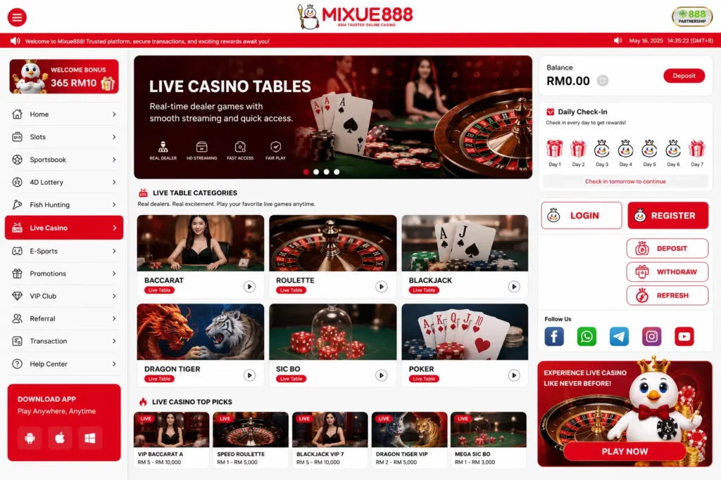 Mixue 888 Live Casino Tables