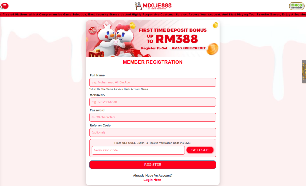 Mixue 888 Registration & Login Guide